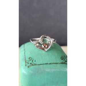 925 10K Rose Gold Double Heart Diamond Accent Ring